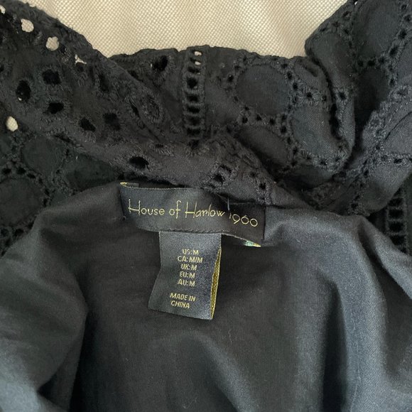 House of Harlow 1960 tank top with tie straps medium women's shirt eyelet black - Picture 12 of 13